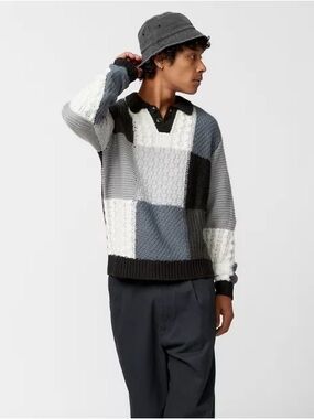 OBEY Oliver Patchwork polo Sweater wool blend men’s size medium black gray